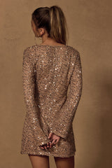 Seza Light Tan Crochet Sequin Tie-Front Mini Dress