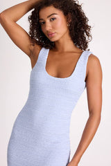 Lynette Light Blue Textured Sleeveless Column Midi Dress