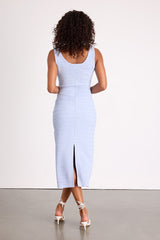Lynette Light Blue Textured Sleeveless Column Midi Dress