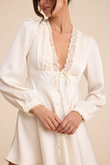 Goldia Ivory Satin Long Sleeve Babydoll Mini Dress