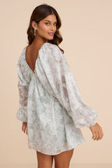 Halen White Floral Long Sleeve Mini Dress