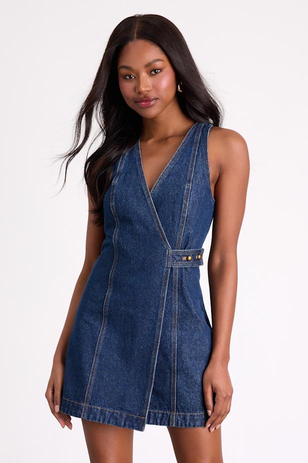 Didi Dark Wash Denim Wrap Mini Dress