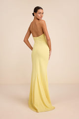 Laney Light Yellow Strapless Corset Maxi Dress