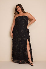 Rare Presence Black 3D Floral Embroidered Maxi Dress