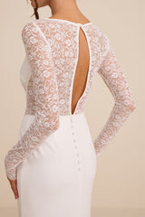 Brooks White Lace Boat Neck Mermaid Maxi Dress