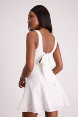 Purnella Ivory Embroidered Tie-Back Mini Dress
