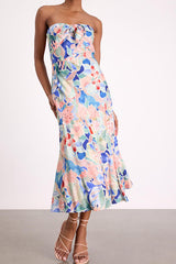 Shauna Blue Multi Floral Tie-Front Midi Dress