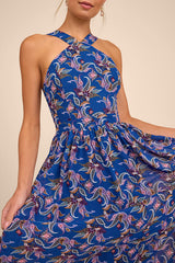 Lilja Blue Floral Print Maxi Dress