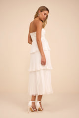 Seriously Sensational White Strapless Tiered Midi Dress