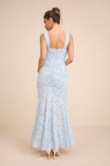 Celeste Light Blue Floral Burnout Bustier Maxi Dress