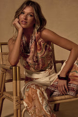 Bahari Cream Multi Boho Print Two-Piece Jumpsuit
