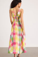 Jonna Yellow Multi Gingham Sleeveless Midi Dress