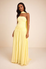 Nellie Light Yellow Pleated Maxi Dress and Scarf Set