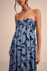 Danalia Navy Floral Burnout Strapless Maxi Dress