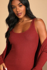 Layer Lover Rust Red Ribbed Knit Two-Piece Dress & Cardigan Set