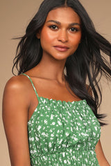 Tender Thoughts Green Floral Ruffled Tiered Mini Dress