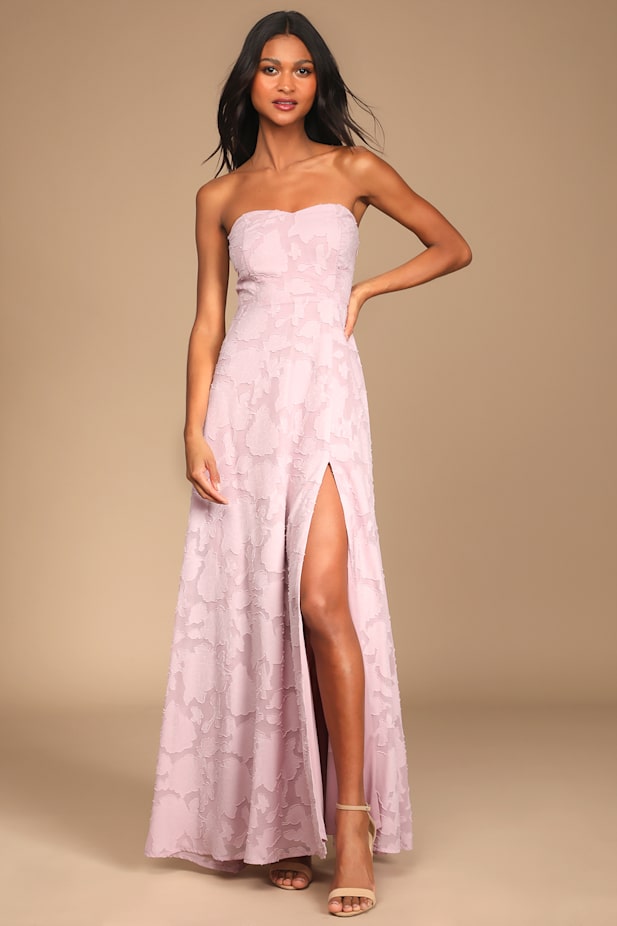 Garden of Romance Light Pink Floral Burnout Strapless Maxi Dress