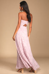 Garden of Romance Light Pink Floral Burnout Strapless Maxi Dress