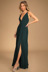 Ballroom Bliss Emerald Green Pleated Maxi Dress