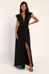 I'm All Yours Black Ruffled Maxi Dress