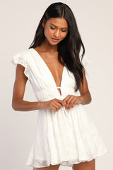 All About The Flowers White Burnout Floral Ruffled Romper