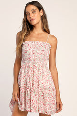Petal Perfection Pink Floral Print Smocked Tiered Mini Dress