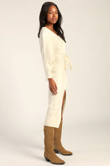 Fall into Fashion Ivory Dolman Sleeve Sweater Midi Dress