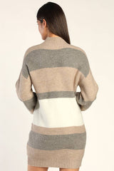 Casually Comfy Taupe Multi Striped Mock Neck Sweater Dress