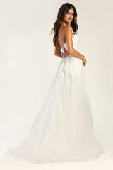 Vow to Cherish White Embroidered Lace-Up Tulle Maxi Dress